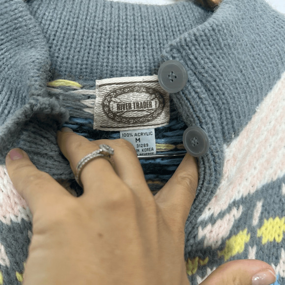 Vintage 90s Pastel Floral Rose Cardigan chunky knit oversized womens M NWT - Picture 5 of 9